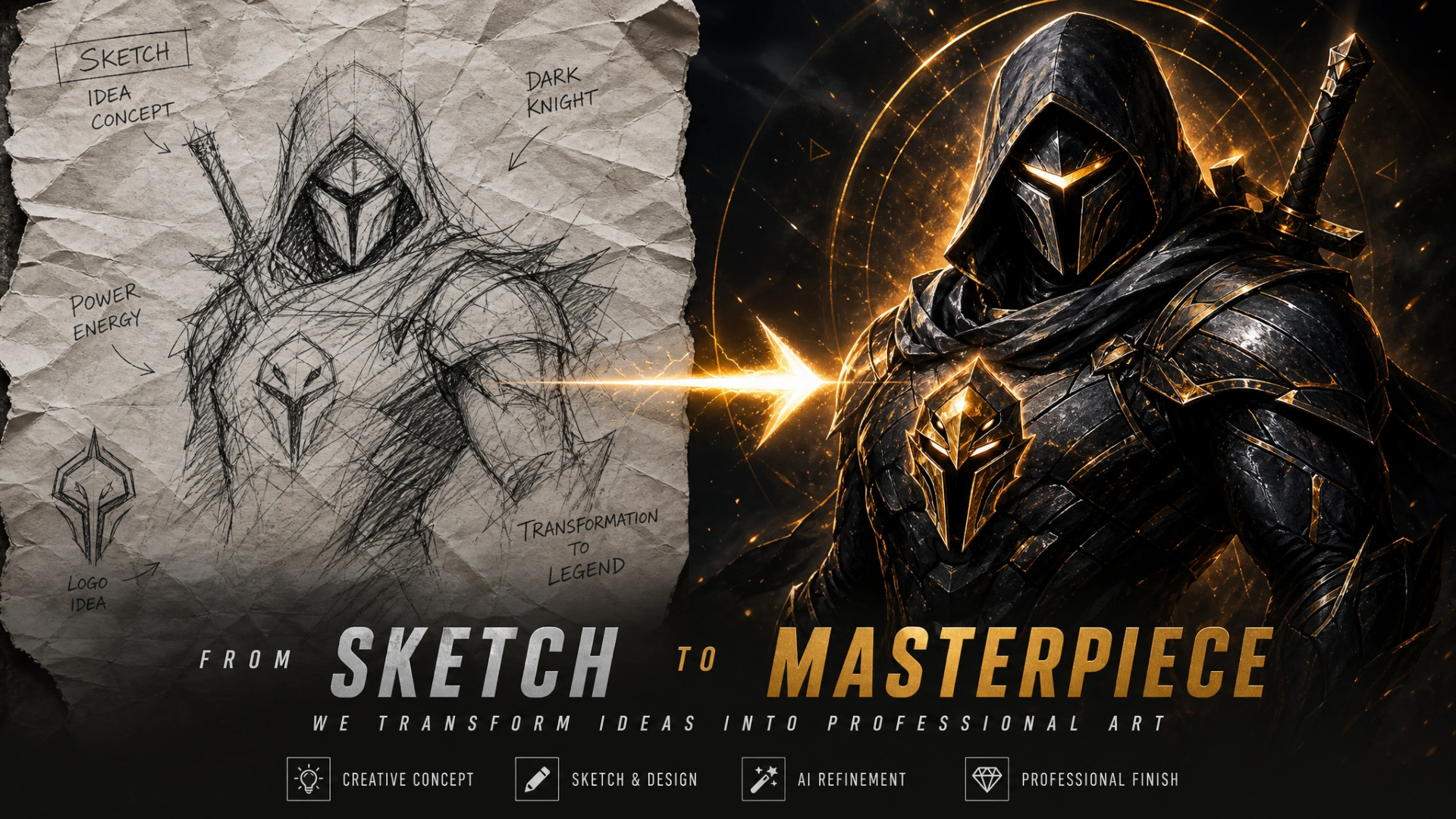 From Sketch to Masterpiece — AI-refined creative transformation from concept to professional finish