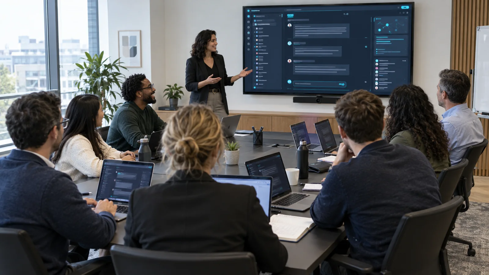 The session: everyone on their own account, one shared Space on the screen