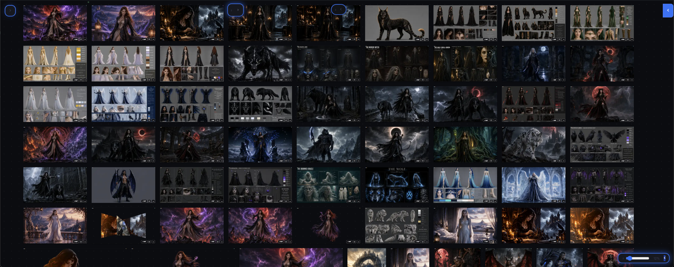The Vyndexo canvas with the generation box closed and generated images laid out