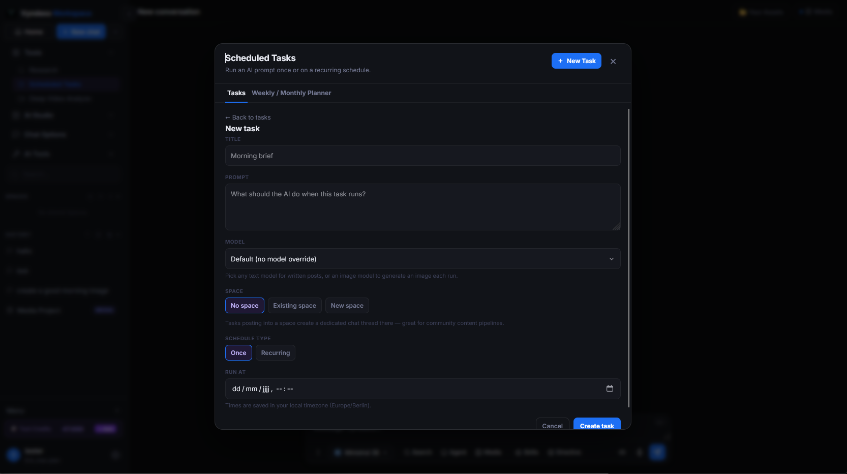 Scheduled Tasks in the Vyndexo workspace